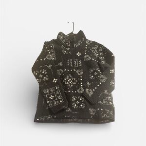 Black and White Patterned Fleece Jacket